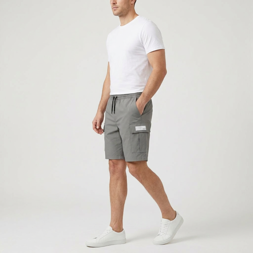 Cargo Shorts Elastic Waist Drawstring Multi Pocket for Men