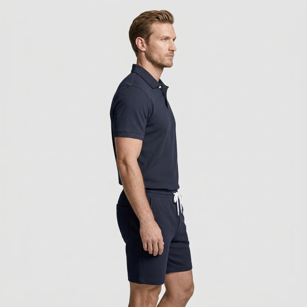 Polo Shirt and Shorts Set Drawstring Waist for Men