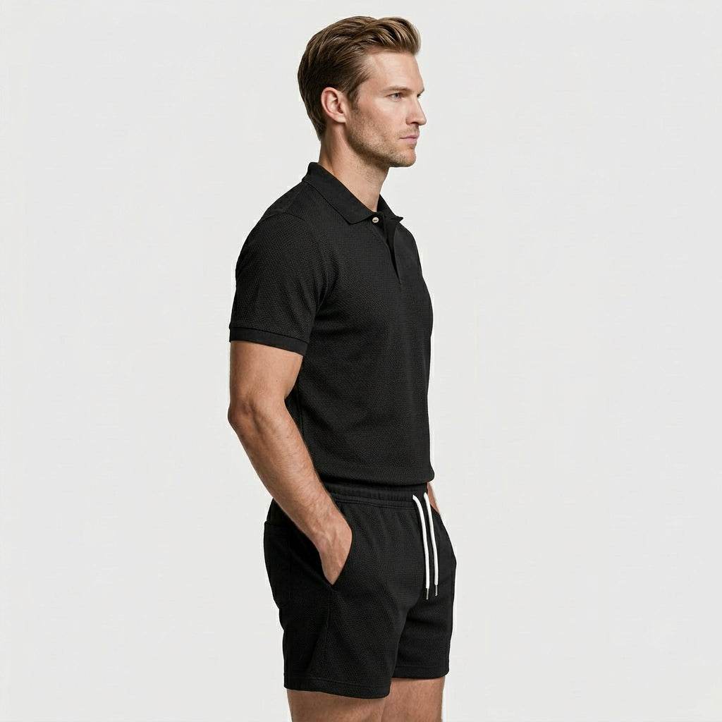 Polo Shirt and Shorts Set Drawstring Waist for Men