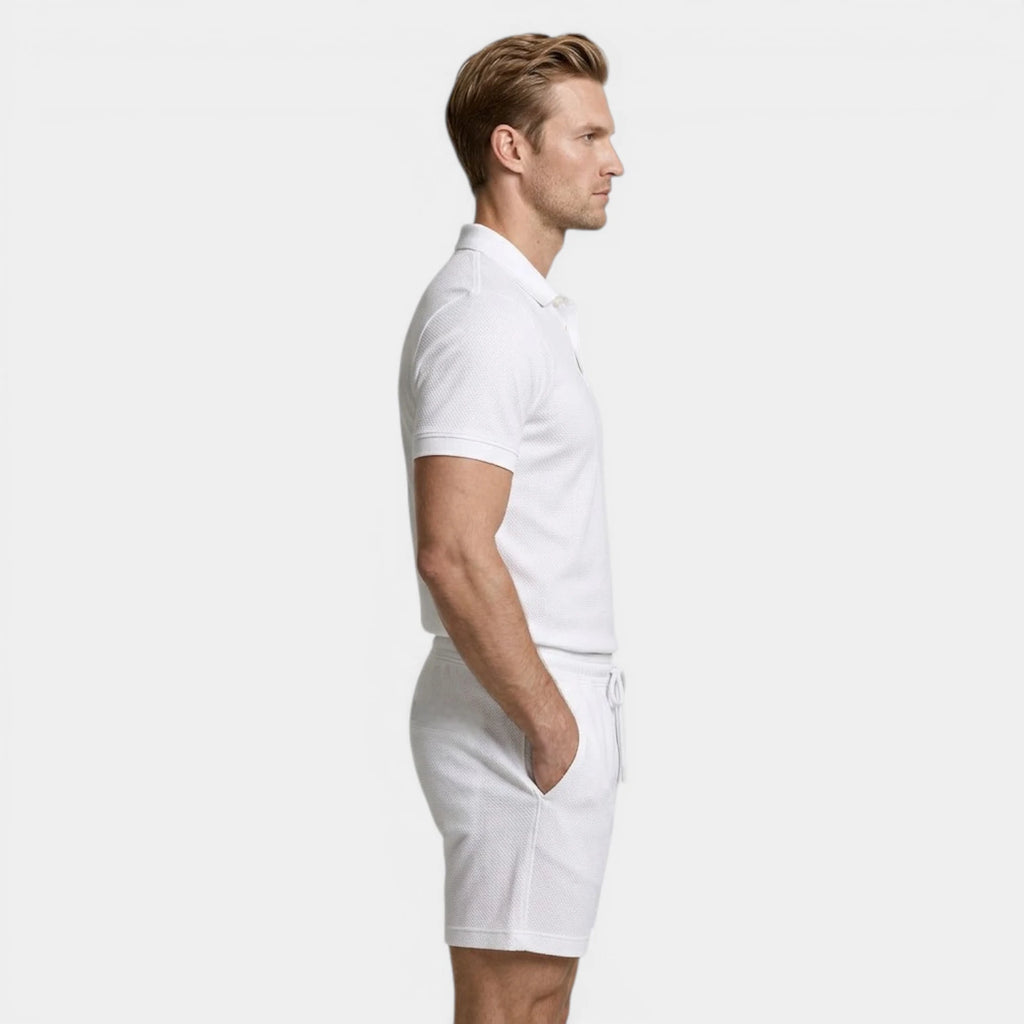 Polo Shirt and Shorts Set Drawstring Waist for Men