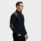 Button-Up Knit Jacket Ribbed Collar Elbow Patch for Men