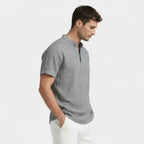 Textured Henley Shirt Stand Collar Relaxed Fit for Men