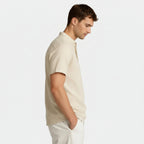 Textured Henley Shirt Stand Collar Relaxed Fit for Men