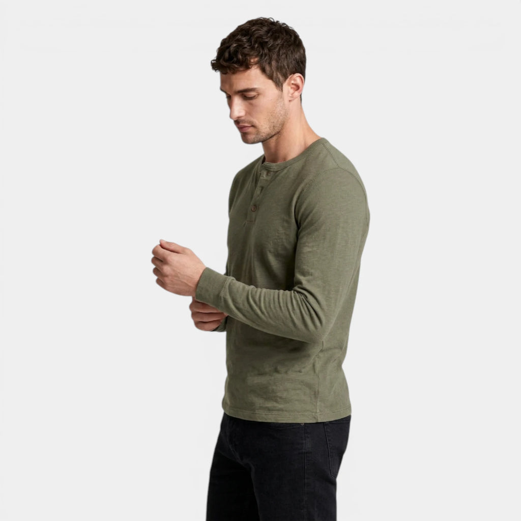 Long Sleeve Henley Shirt Three Button Placket for Men