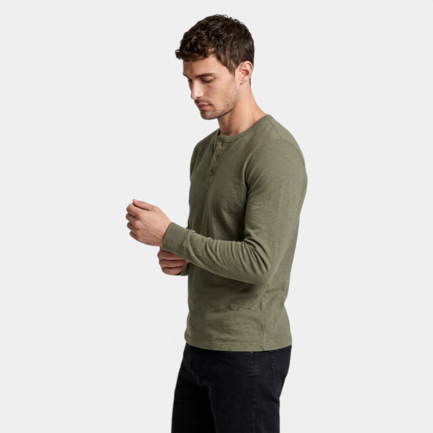 Long Sleeve Henley Shirt Three Button Placket for Men