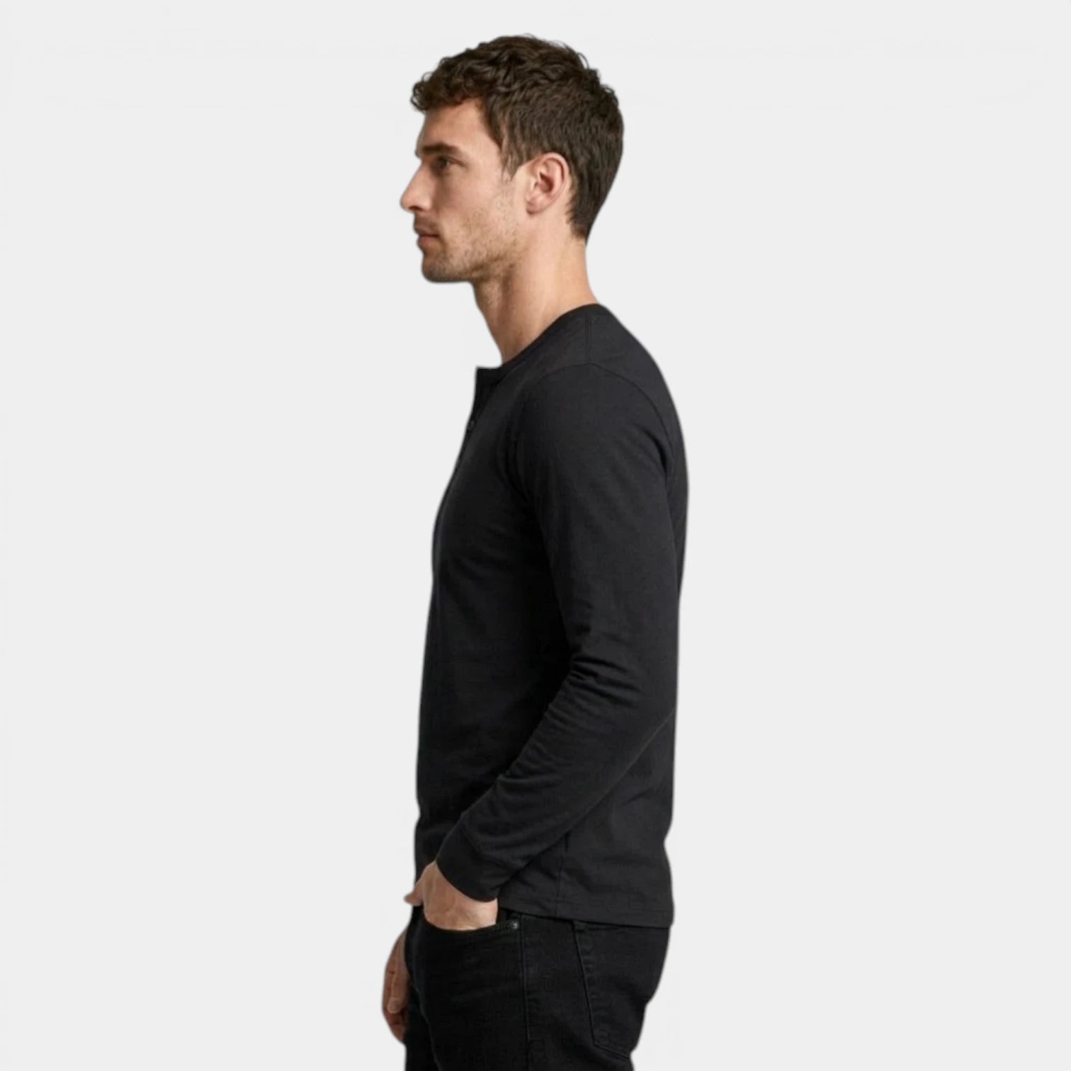 Long Sleeve Henley Shirt Three Button Placket for Men