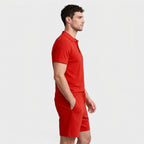 Textured Polo Shirt Drawstring Shorts Set for Men