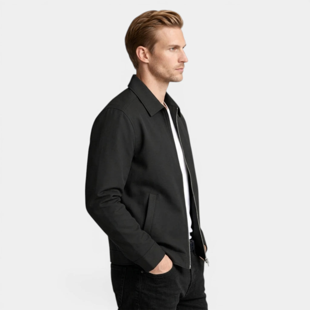 Zip-Up Collared Jacket Smooth Finish Regular Fit for Men