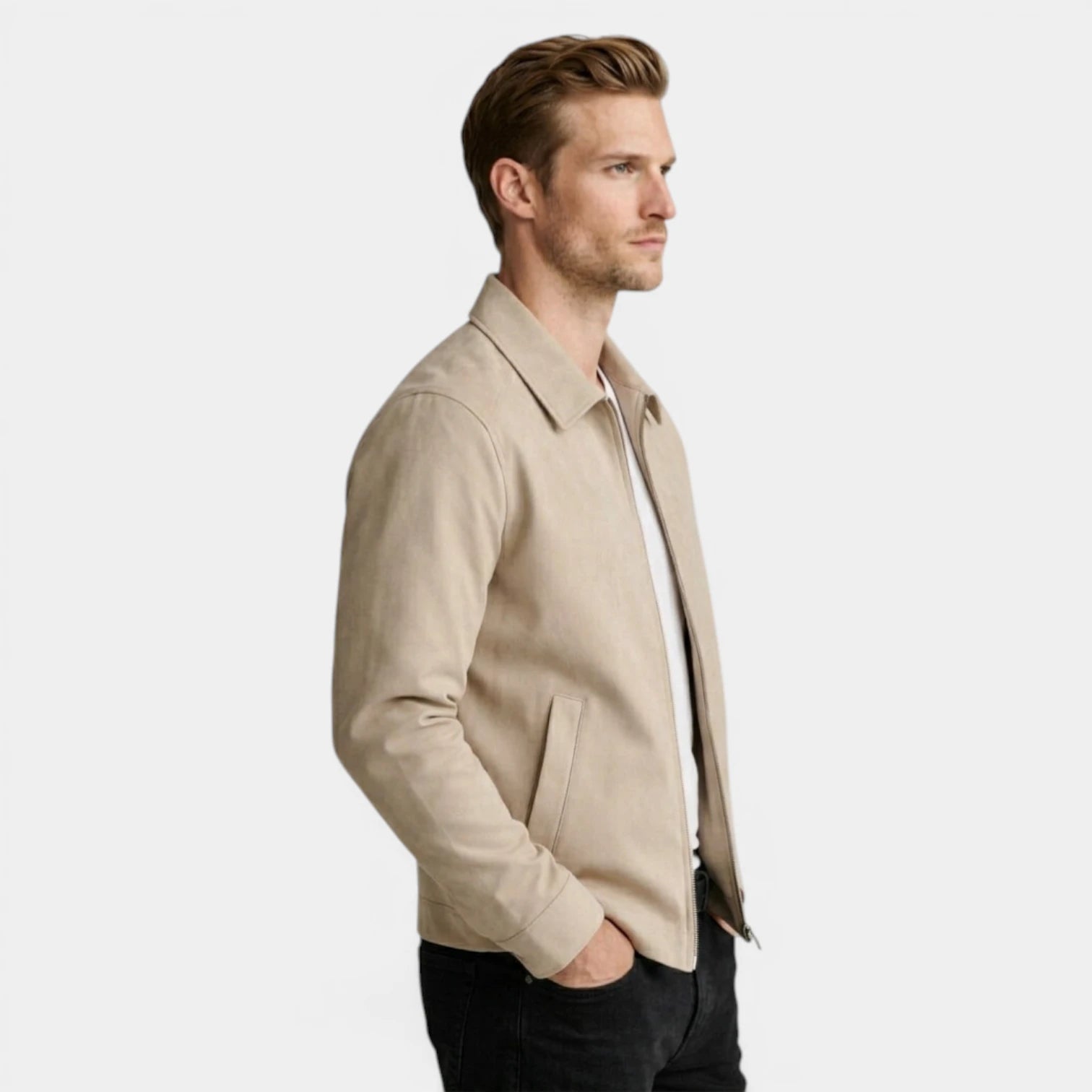 Zip-Up Collared Jacket Smooth Finish Regular Fit for Men