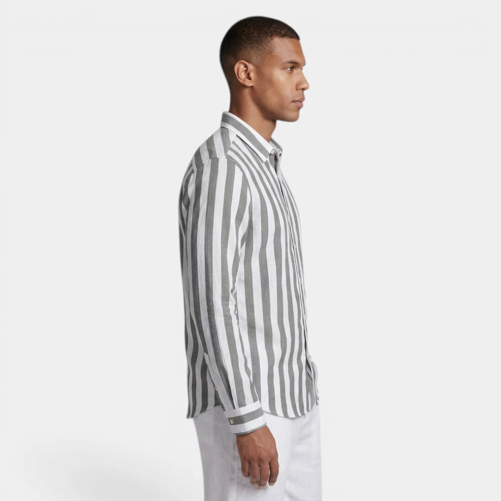 Linen-Cotton Striped Shirt Long Sleeve Relaxed Fit for Men