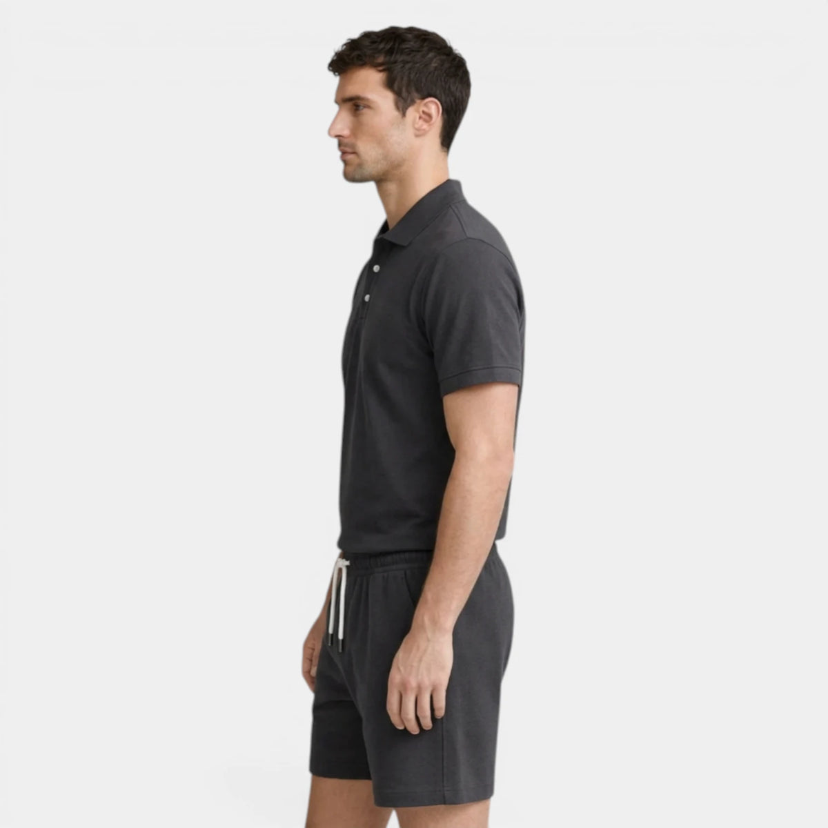 Textured Polo Shirt Drawstring Shorts Set for Men