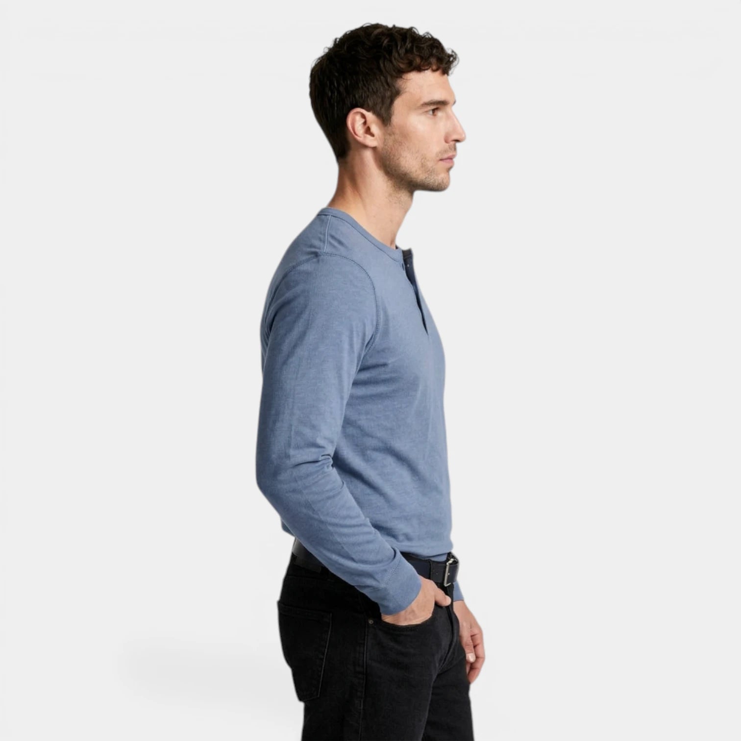 Long Sleeve Henley Shirt Three Button Placket for Men