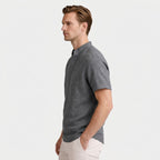 Textured Henley Shirt Stand Collar Relaxed Fit for Men