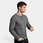 Long Sleeve Henley Shirt Three Button Placket for Men