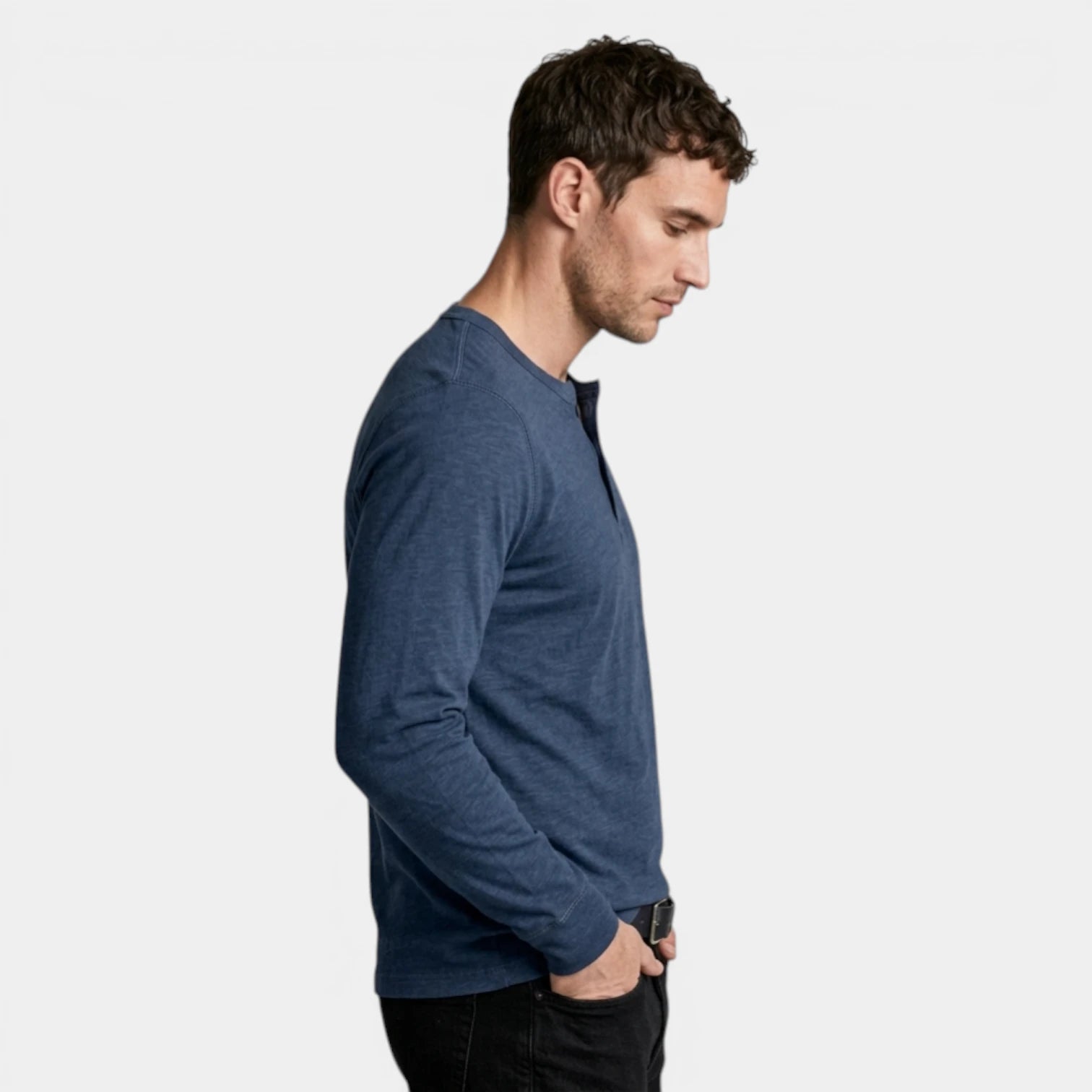 Long Sleeve Henley Shirt Three Button Placket for Men