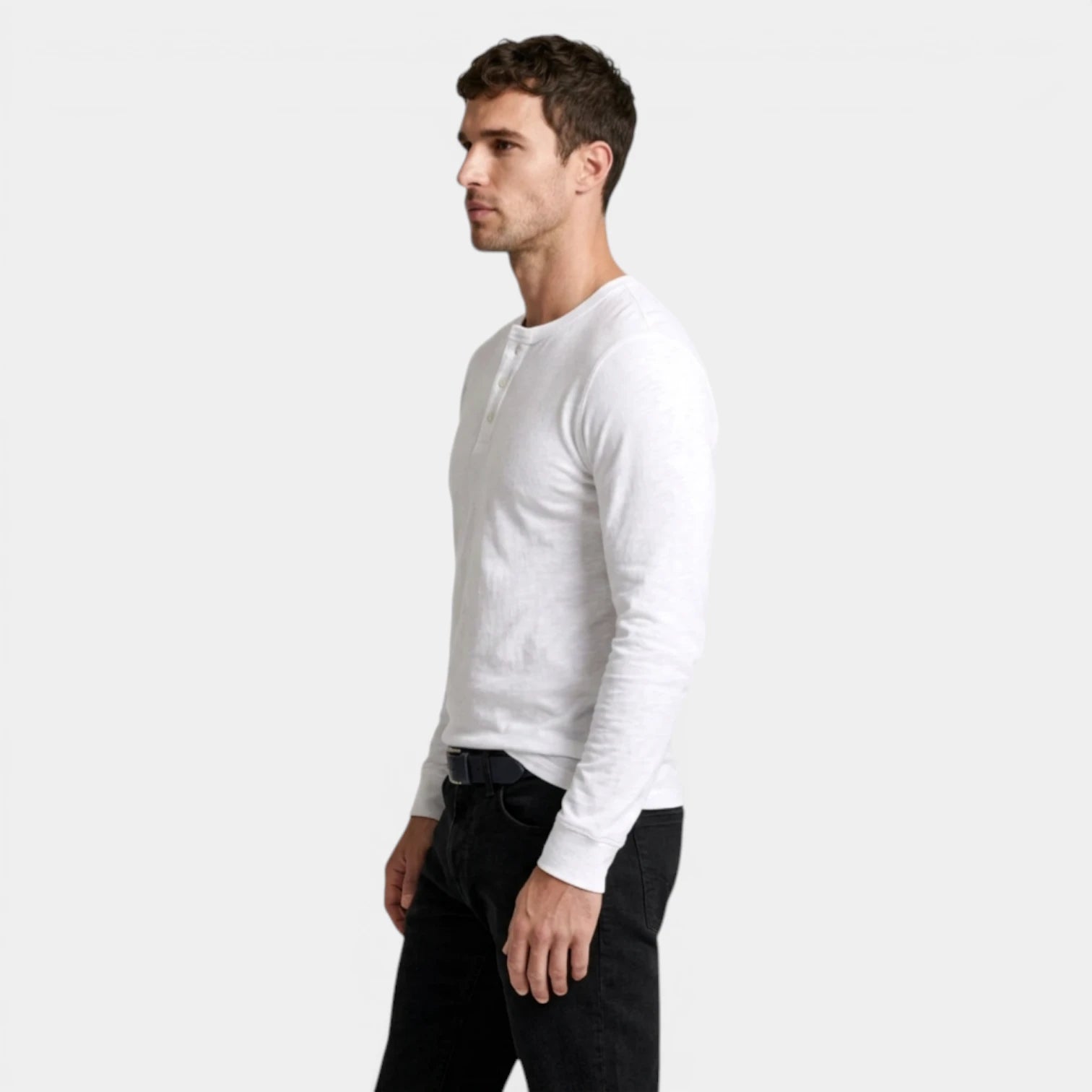 Long Sleeve Henley Shirt Three Button Placket for Men