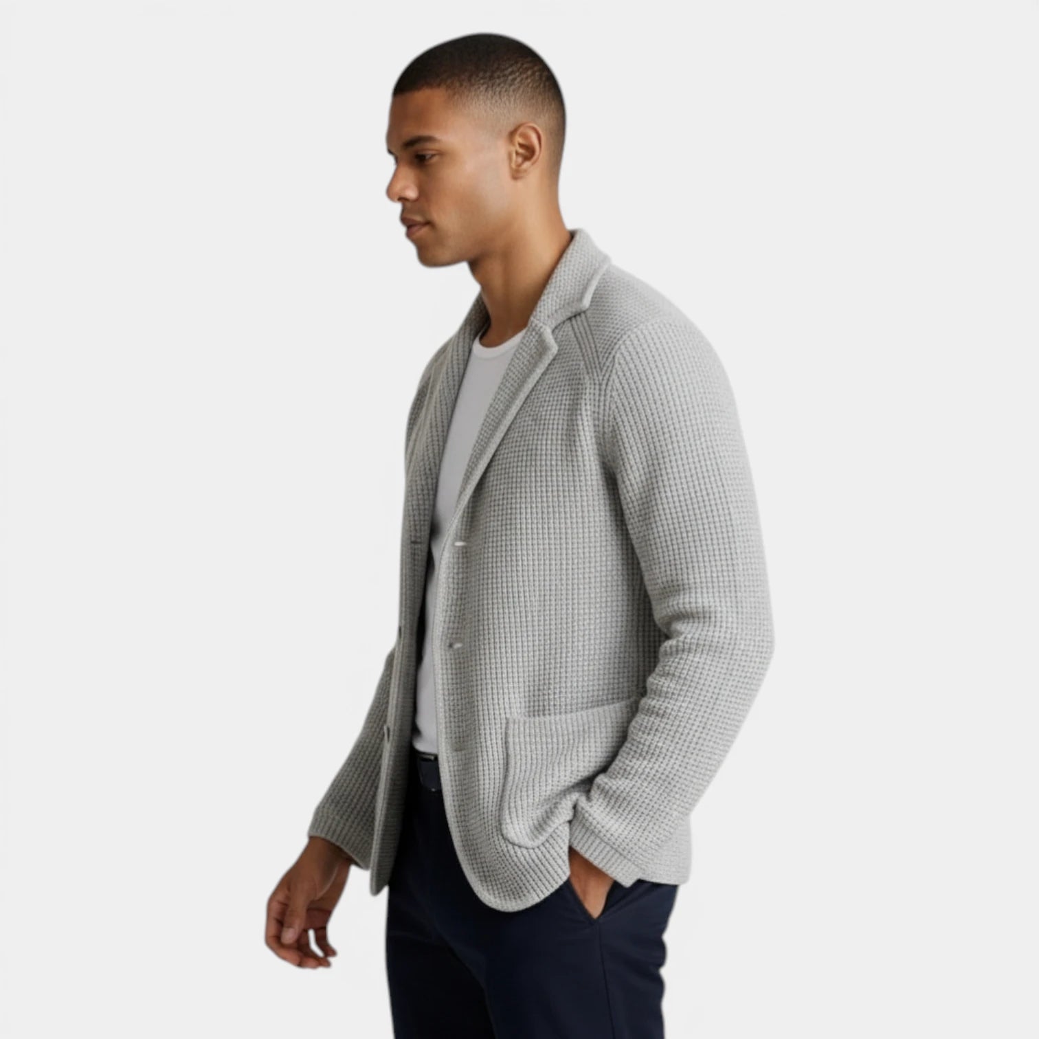 Up Knit Blazer Notch Lapel Textured Finish Regular Fit Jacket for Men