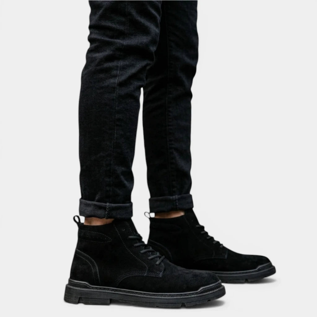 Suede Lace-Up Ankle Boots Round Toe for Men