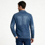 Denim Blazer Structured Notch Lapel Regular Fit for Men