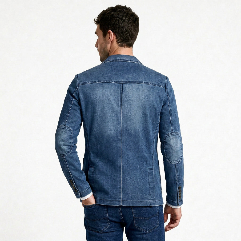 Denim Blazer Structured Notch Lapel Regular Fit for Men