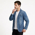 Denim Blazer Structured Notch Lapel Regular Fit for Men