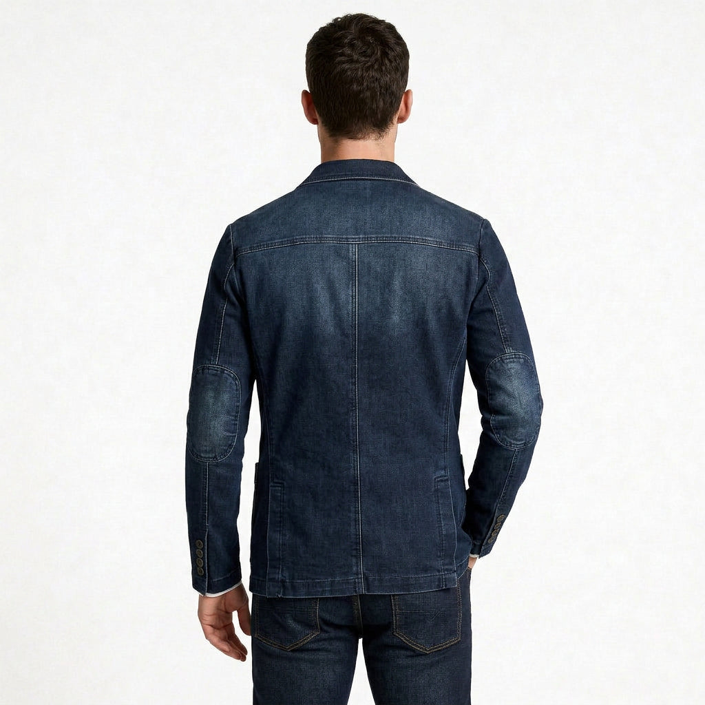 Denim Blazer Structured Notch Lapel Regular Fit for Men