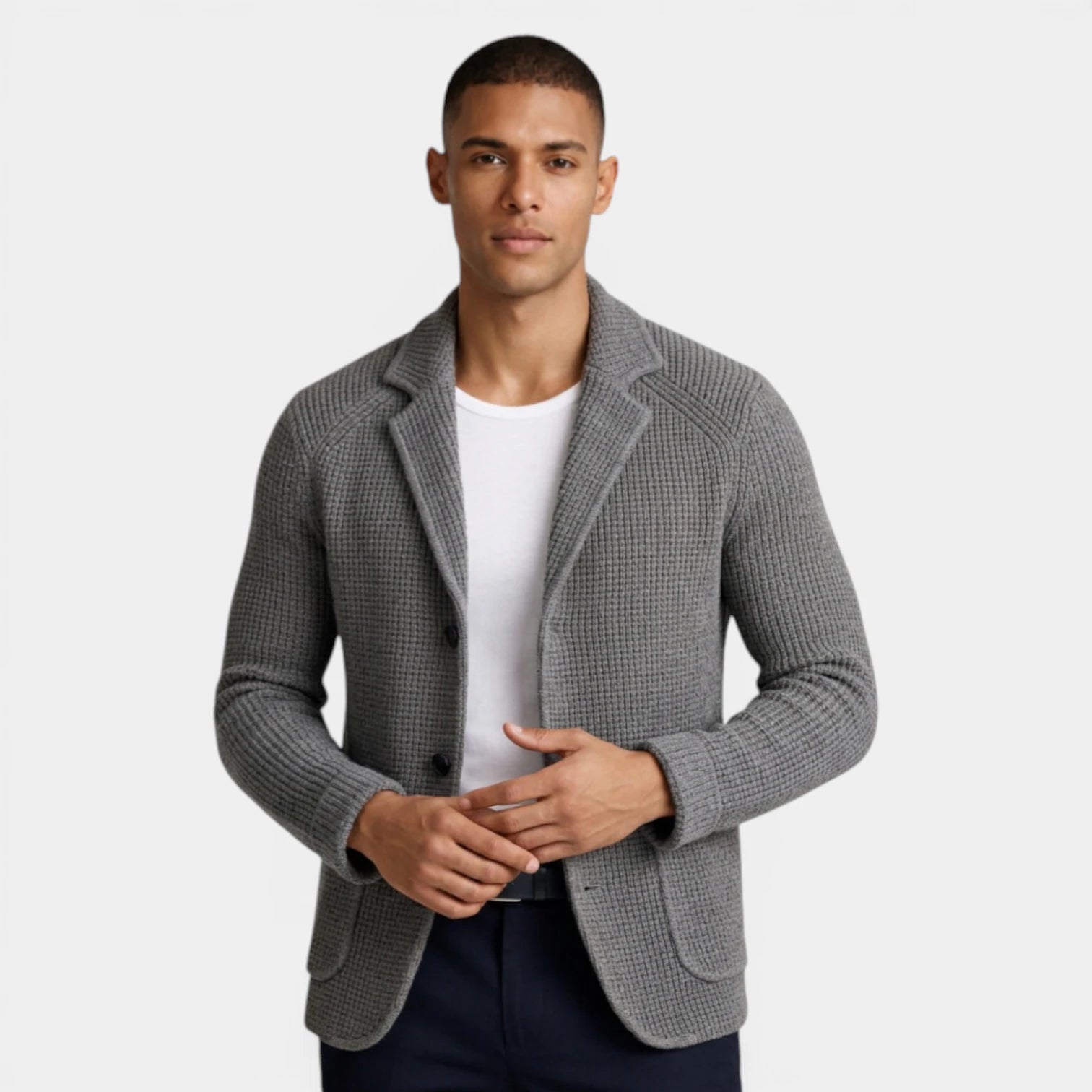Up Knit Blazer Notch Lapel Textured Finish Regular Fit Jacket for Men