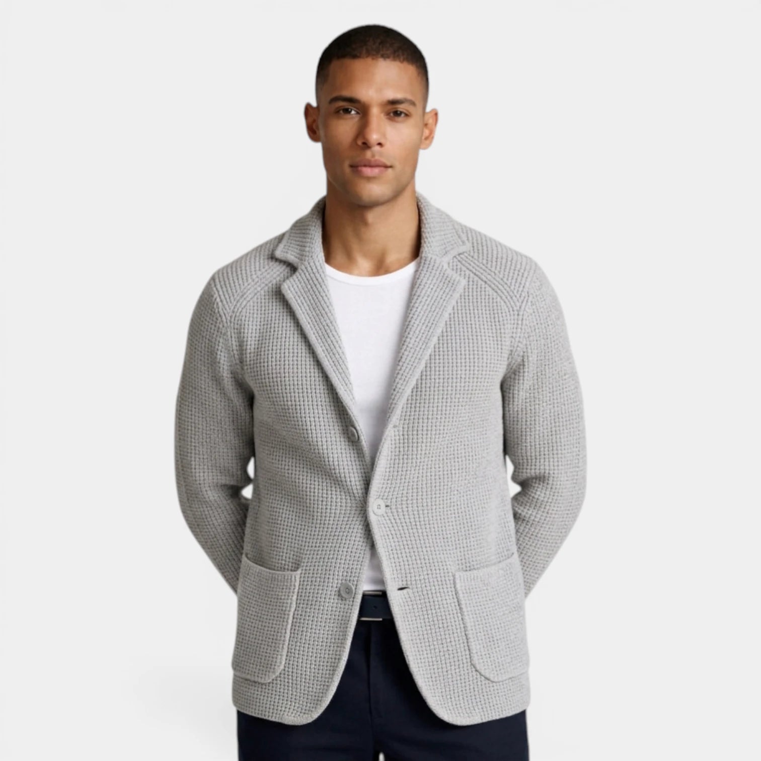 Up Knit Blazer Notch Lapel Textured Finish Regular Fit Jacket for Men