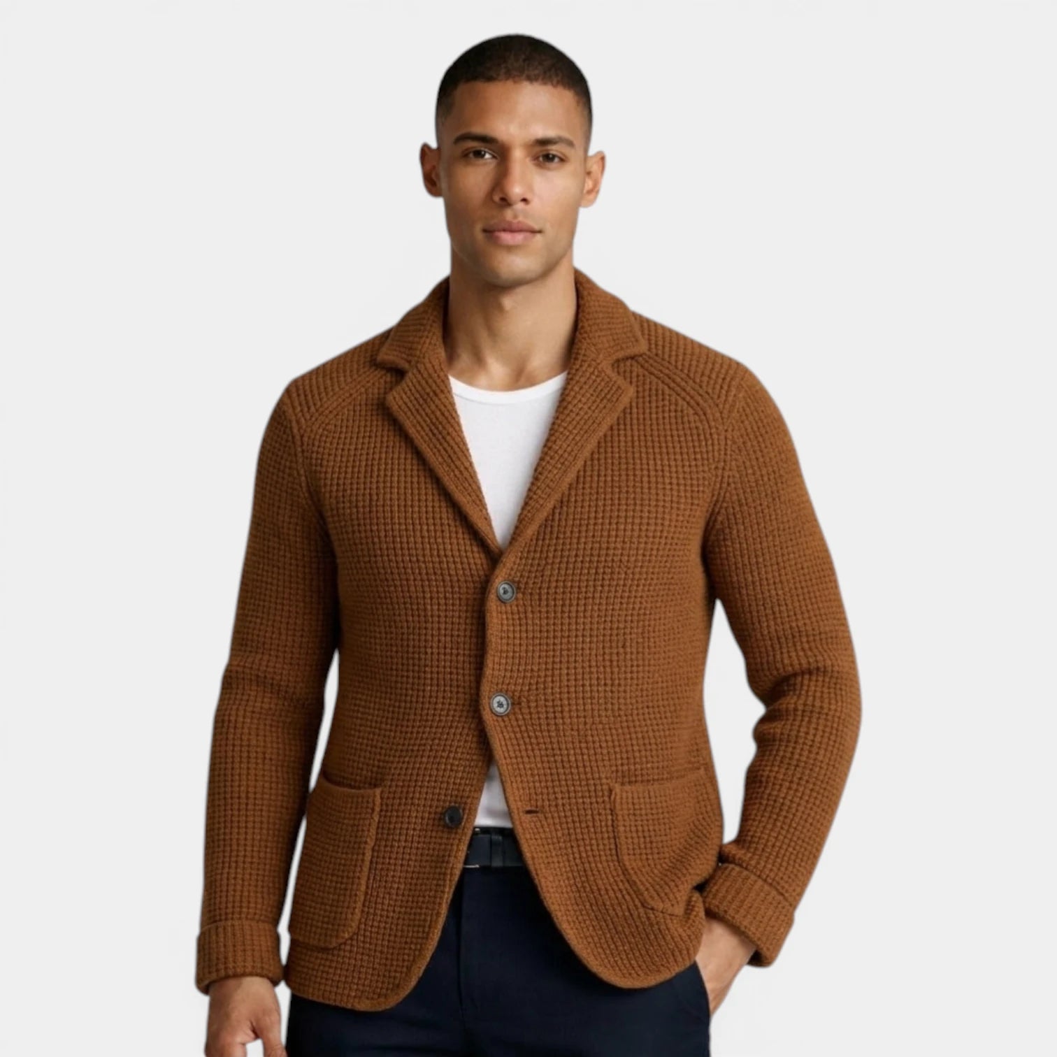Up Knit Blazer Notch Lapel Textured Finish Regular Fit Jacket for Men