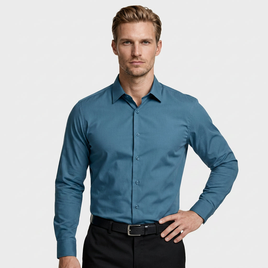 Wrinkle Resistant Long Sleeve Solid Shirt for Men