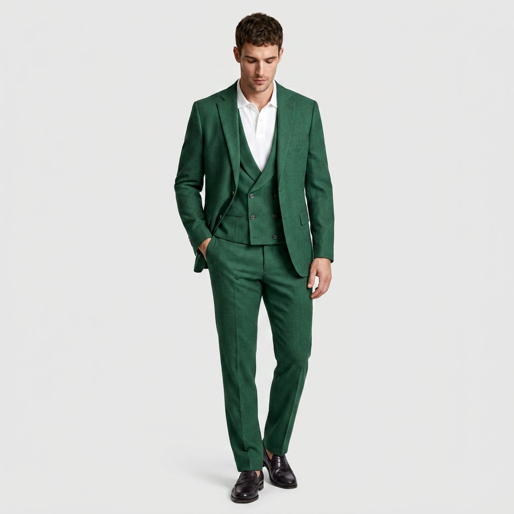 3-Piece Suit Set Single-Breasted Blazer Double-Breasted Vest for Men