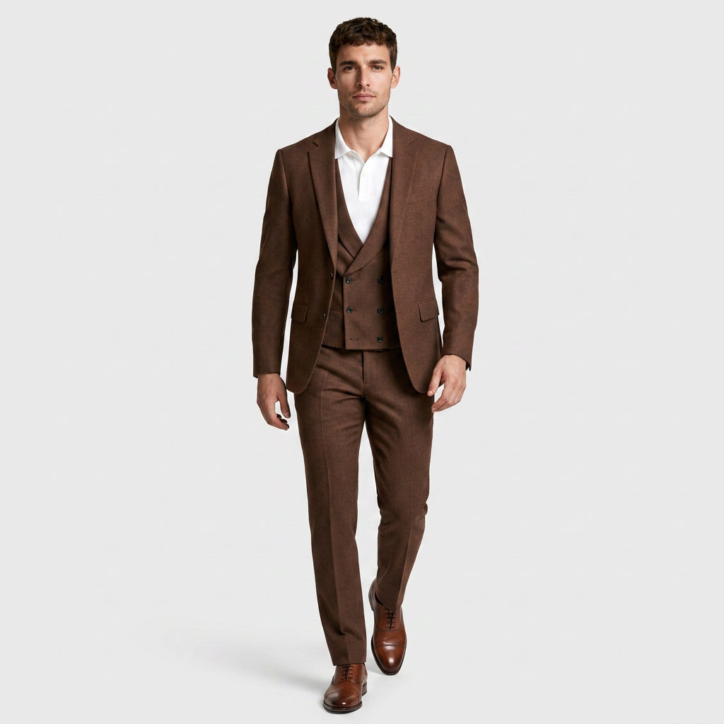 3-Piece Suit Set Single-Breasted Blazer Double-Breasted Vest for Men