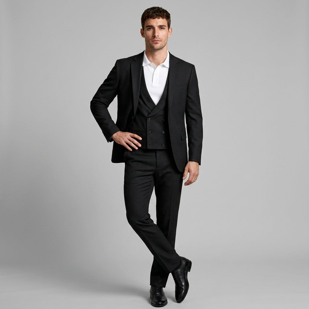 3-Piece Suit Set Single-Breasted Blazer Double-Breasted Vest for Men