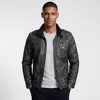 Leather Stand Collar Full-Zip Moto Jacket for Men