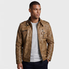 Leather Stand Collar Full-Zip Moto Jacket for Men