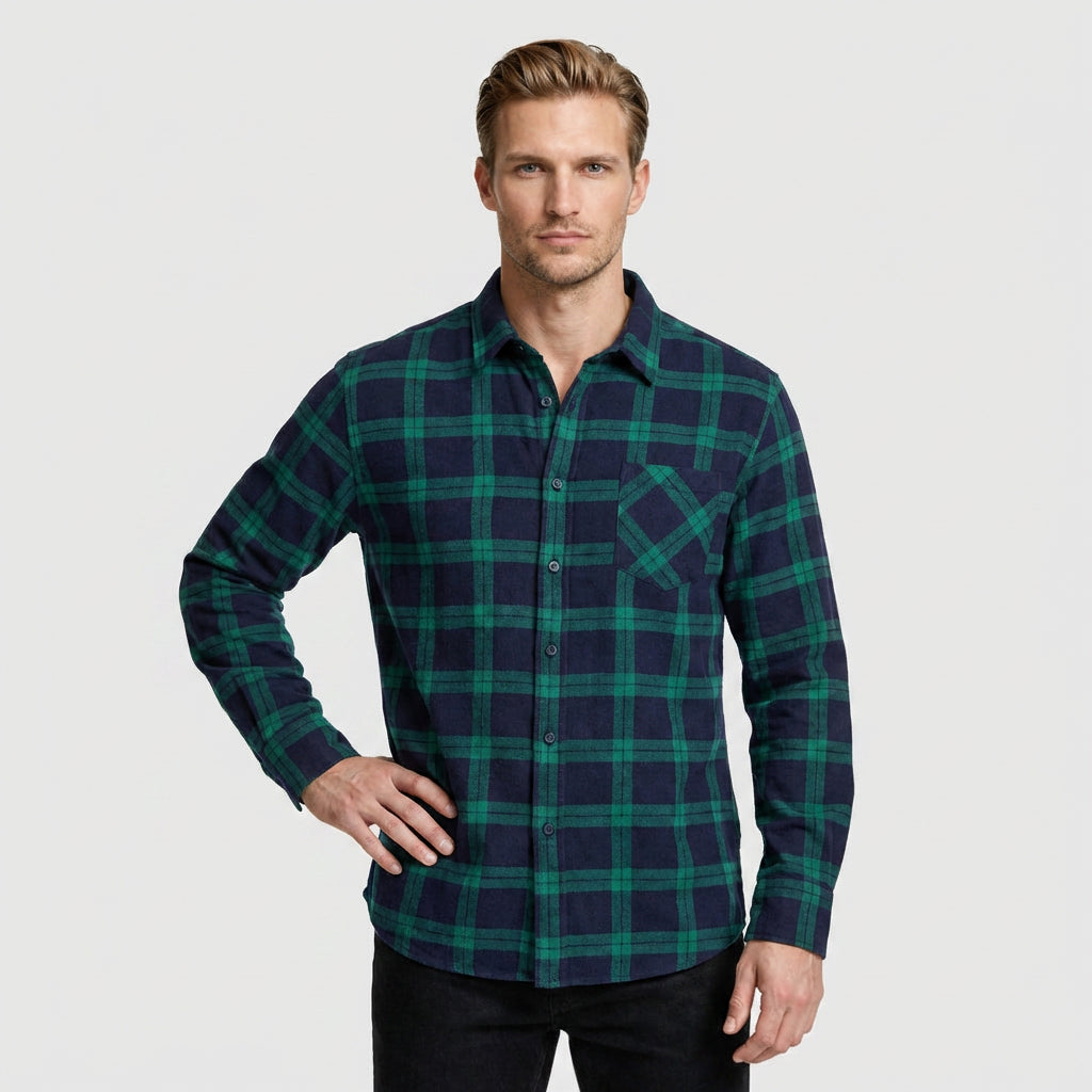 Checkered Button-Down Collar Long Sleeve Shirt for Men