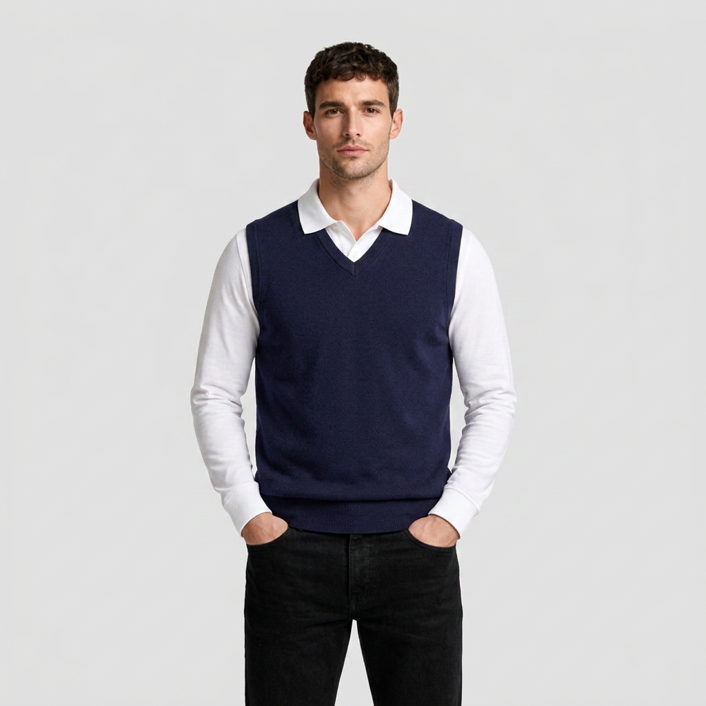 Knit V-Neck Sleeveless Vest Regular Fit for Men