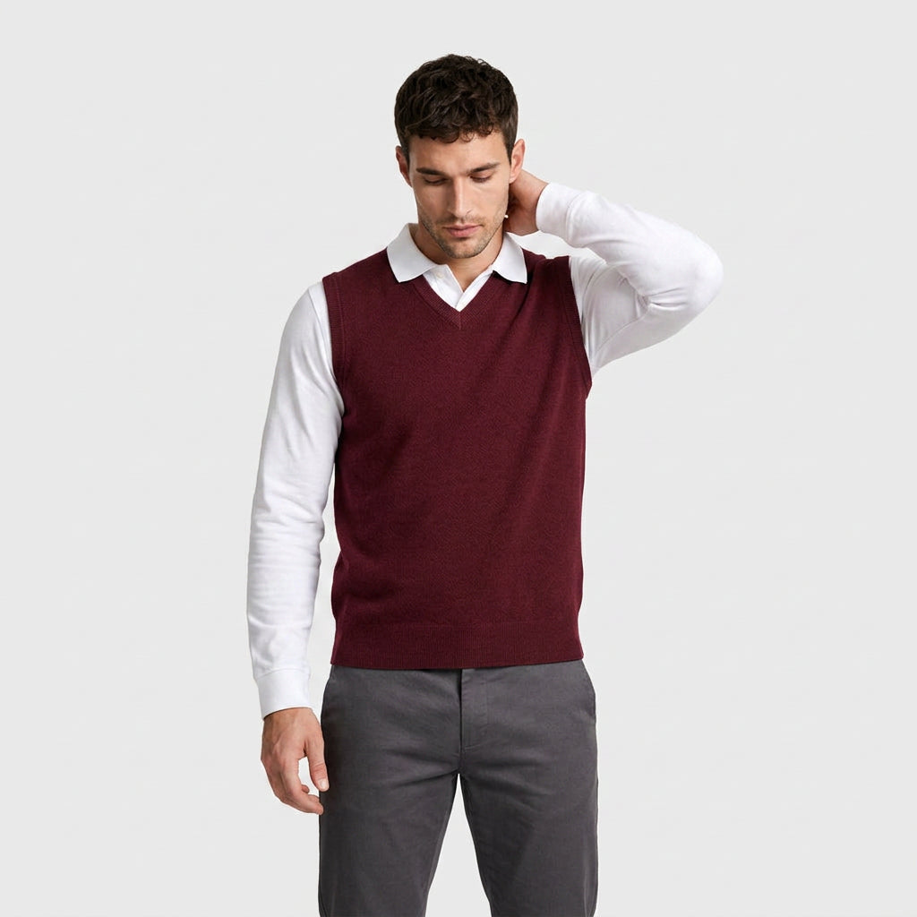 Knit V-Neck Sleeveless Vest Regular Fit for Men