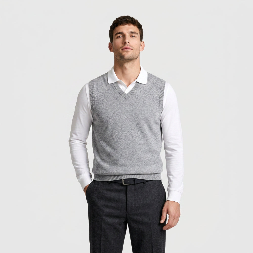 Knit V-Neck Sleeveless Vest Regular Fit for Men