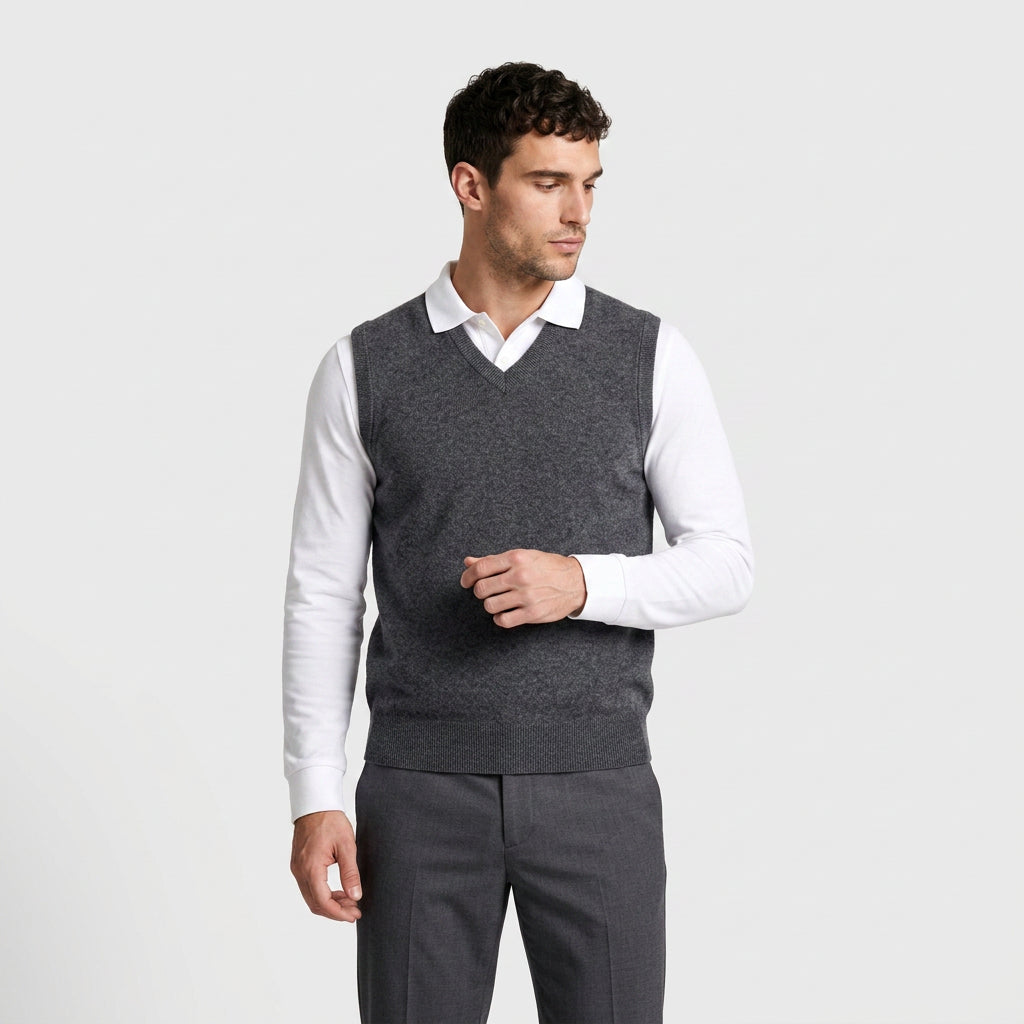 Knit V-Neck Sleeveless Vest Regular Fit for Men