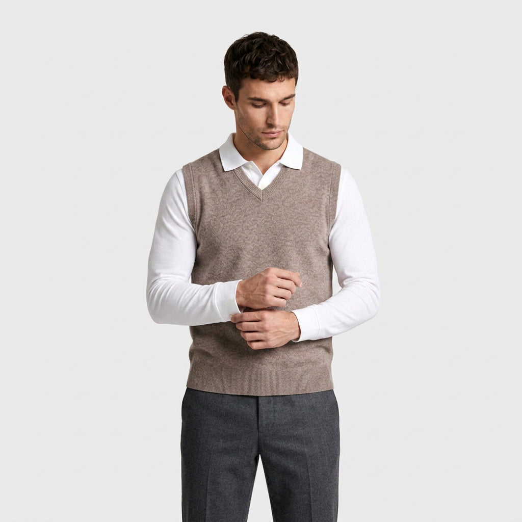 Knit V-Neck Sleeveless Vest Regular Fit for Men