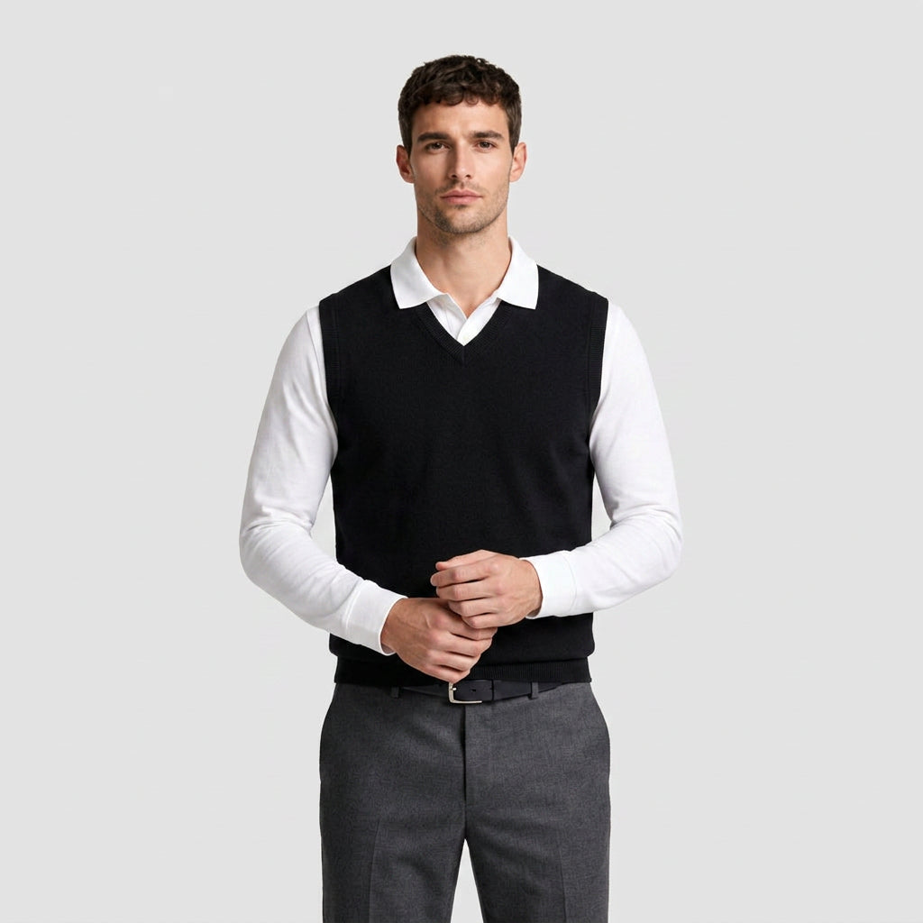 Knit V-Neck Sleeveless Vest Regular Fit for Men