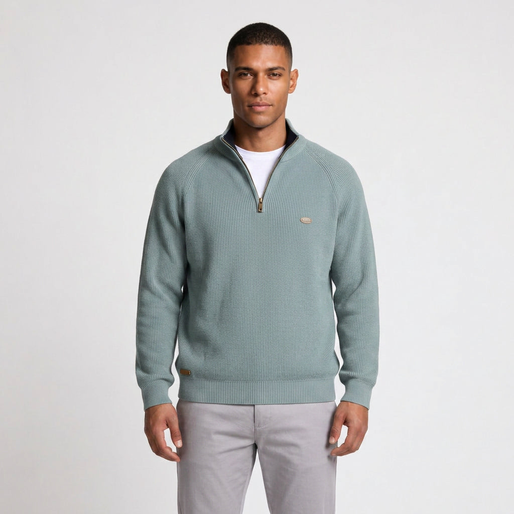 Half-Zip Knitted Jumper Stand Collar Slim Fit for Men