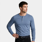 Long Sleeve Henley Shirt Three Button Placket for Men