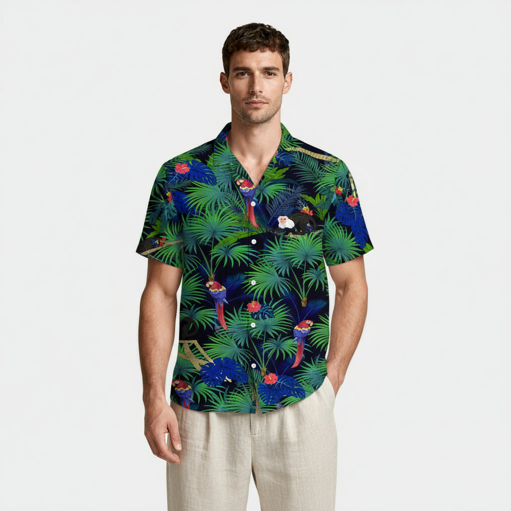 Tropical Floral Print Shirt Short Sleeve Regular Fit for Men