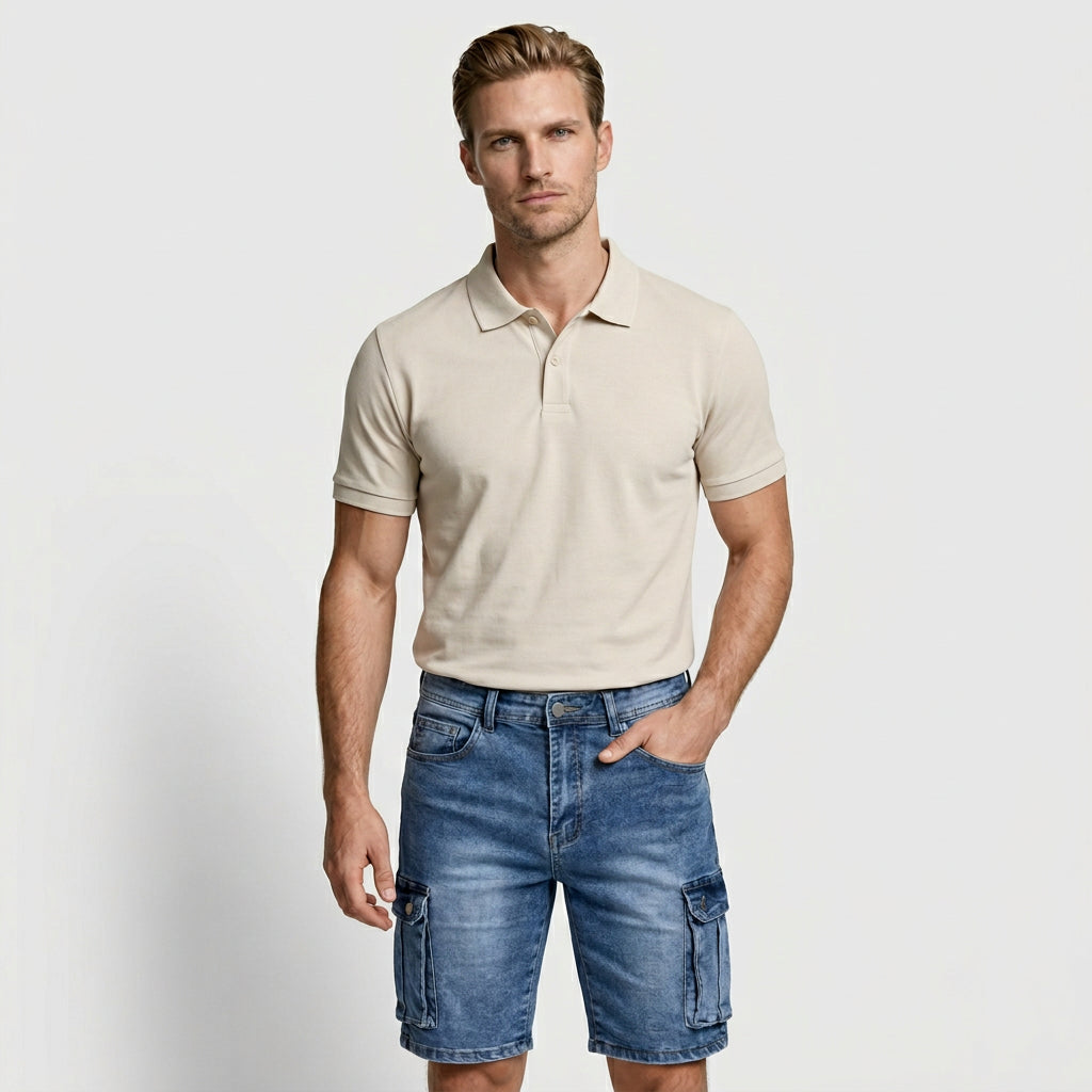 Denim Cargo Shorts Washed Straight Fit for Men