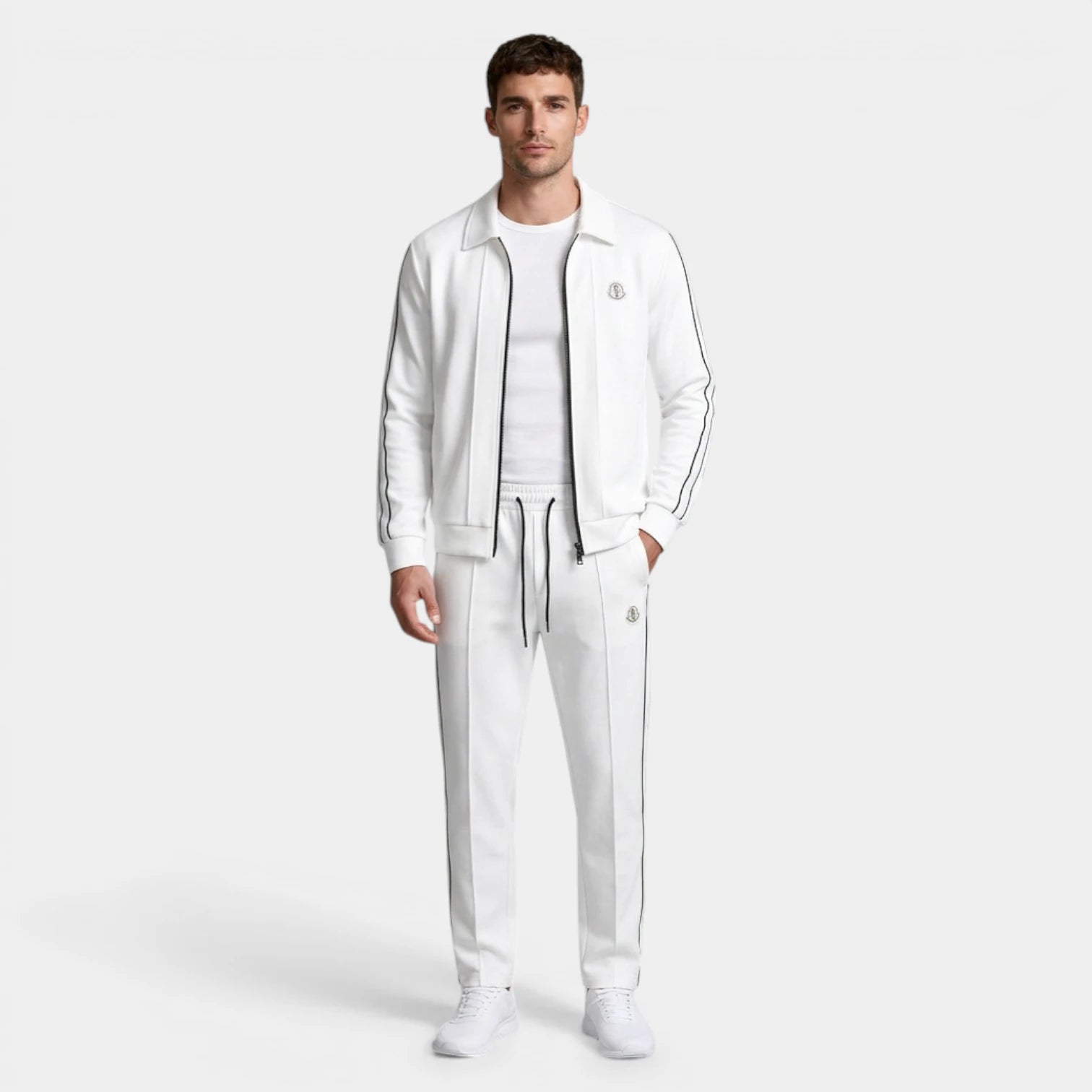 Tracksuit Set Zip-Up Jacket Drawstring Pants Stripe for Men