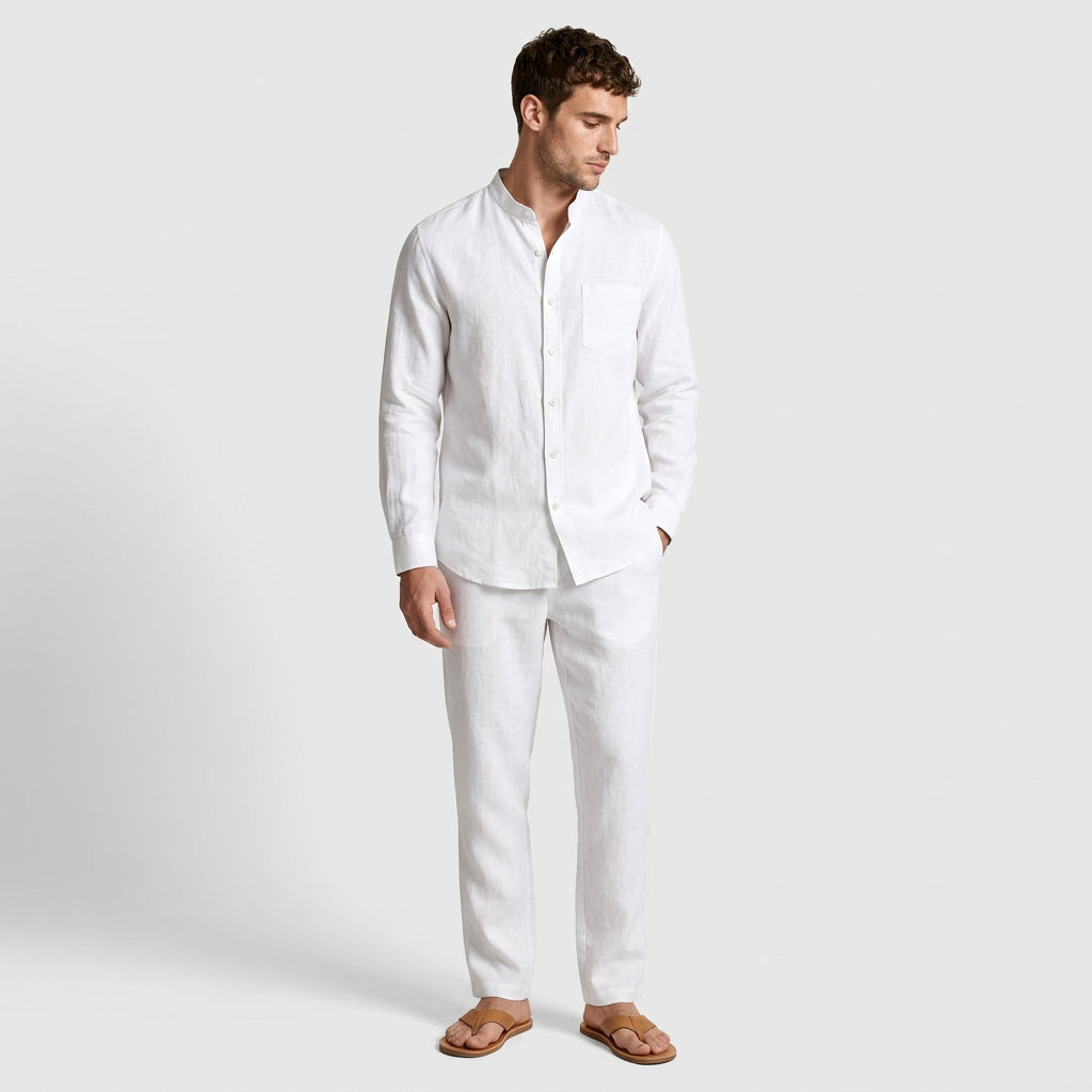 Two-Piece Button-Up Stand Collar Set Regular Fit for Men