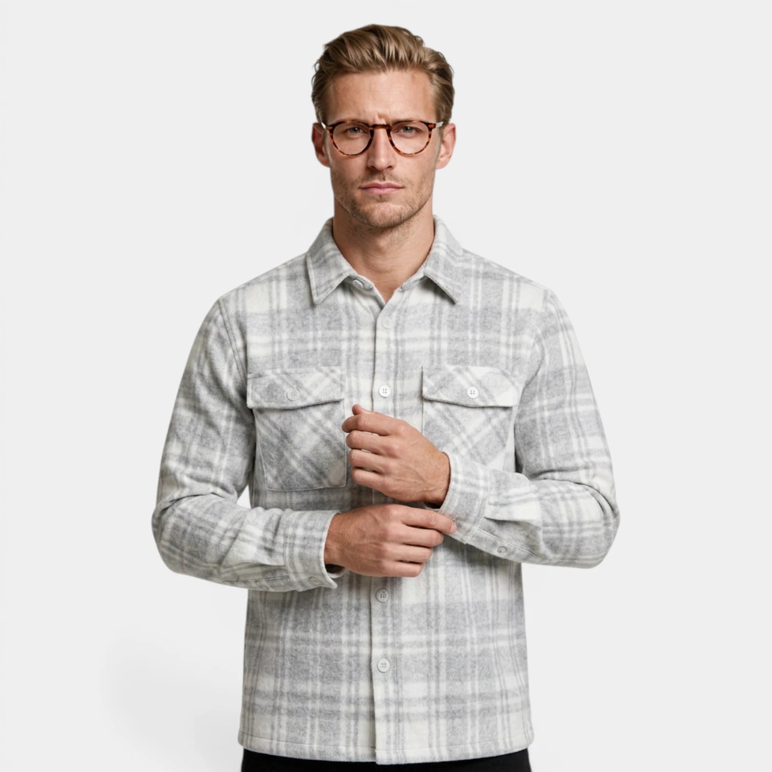 Checked Overshirt Relaxed Fit Button-Front for Men