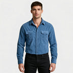 Button-Up Shirt Dual Chest Pockets Structured Fit for Men